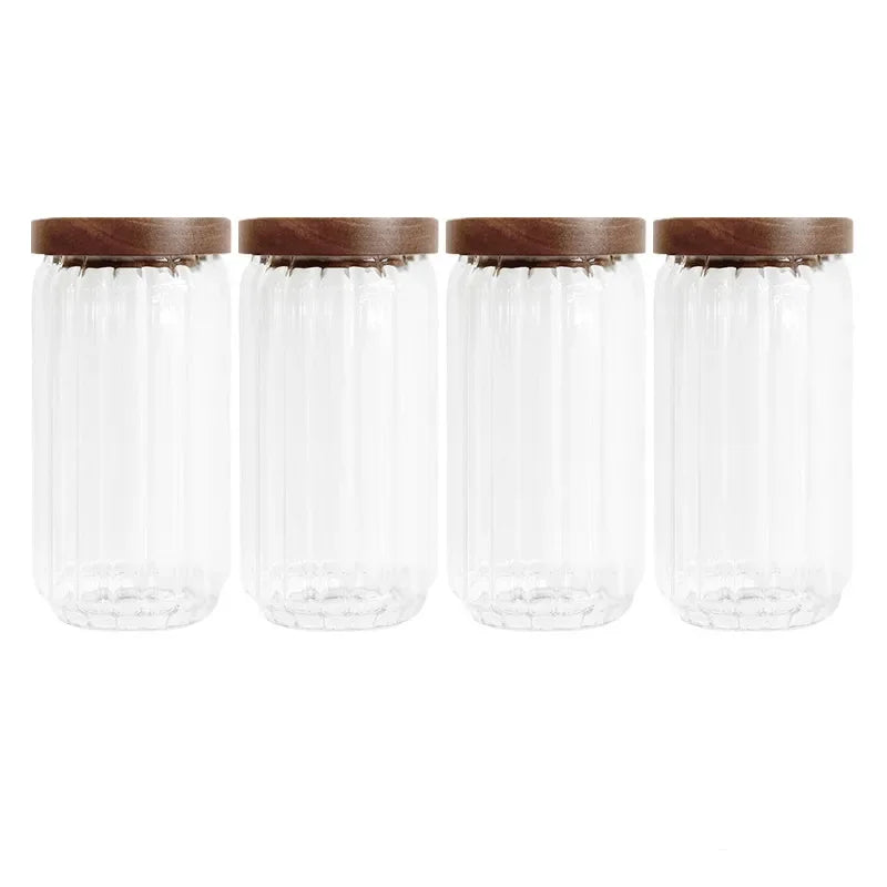 boîte hermétique verre couvercle bois rangement cuisine imperméable qualité alimentaire japonais transparent vertical moderne