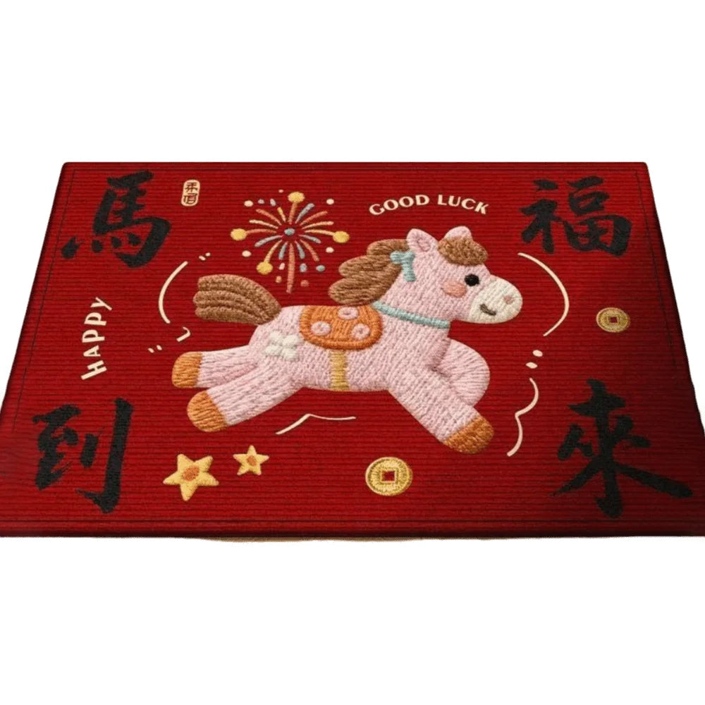 tapis sol antidérapant polyester vinyle géométrique chevaux motifs floraux lettres chinoises happy lucky festive