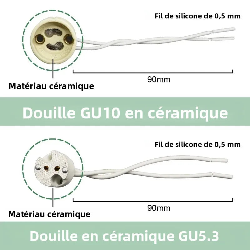 spots led plafonnier blanc carré moderne montage arrière douille gu10 gu5.3 céramique fixe 90