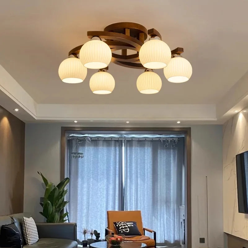 plafonnier moderne bois foncé blanc scandinave lampes éclairage salon chambre