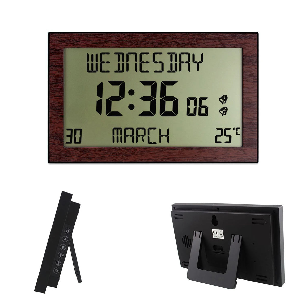 horloge numérique moderne cadres noir affichage vert led température calendrier luminofer