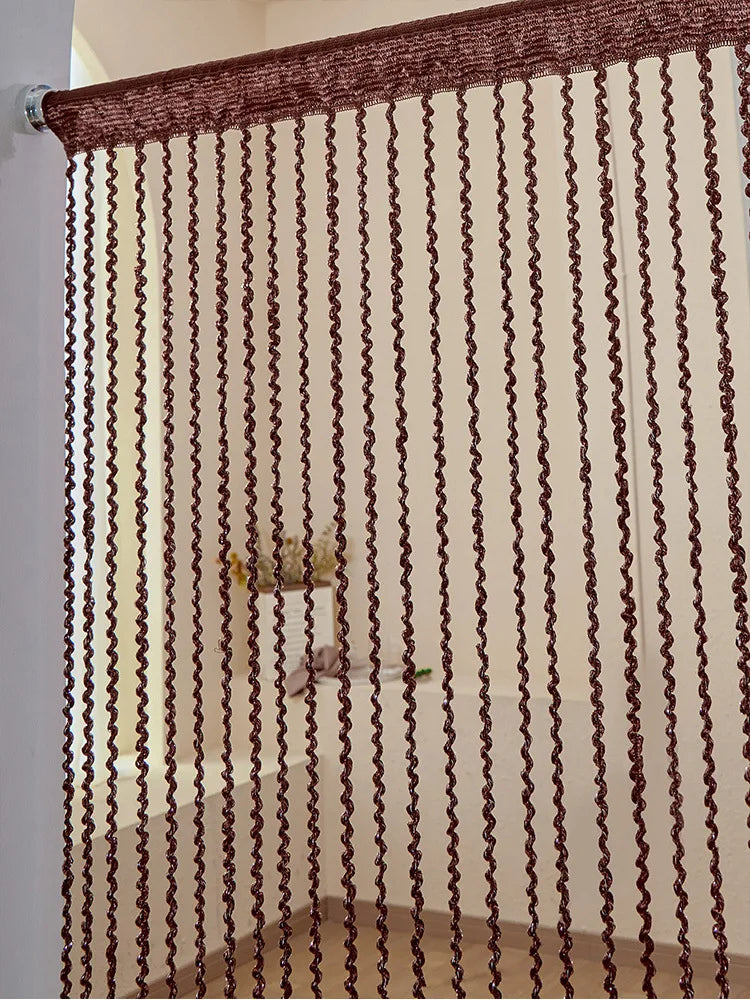 rideau polyester marron rayures ondulées moderne opacité 1x2m decoration interieur separation pièces mariage