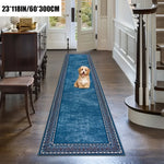tapis bleu marine velouté motif géométrique salon couloir cuisine résistant intérieur classique vintage