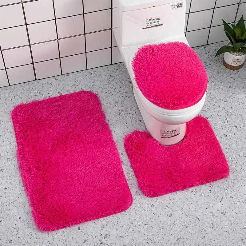 tapis toilette rose violet gris clair peluche points moderne antidérapant ensemble trois pièces