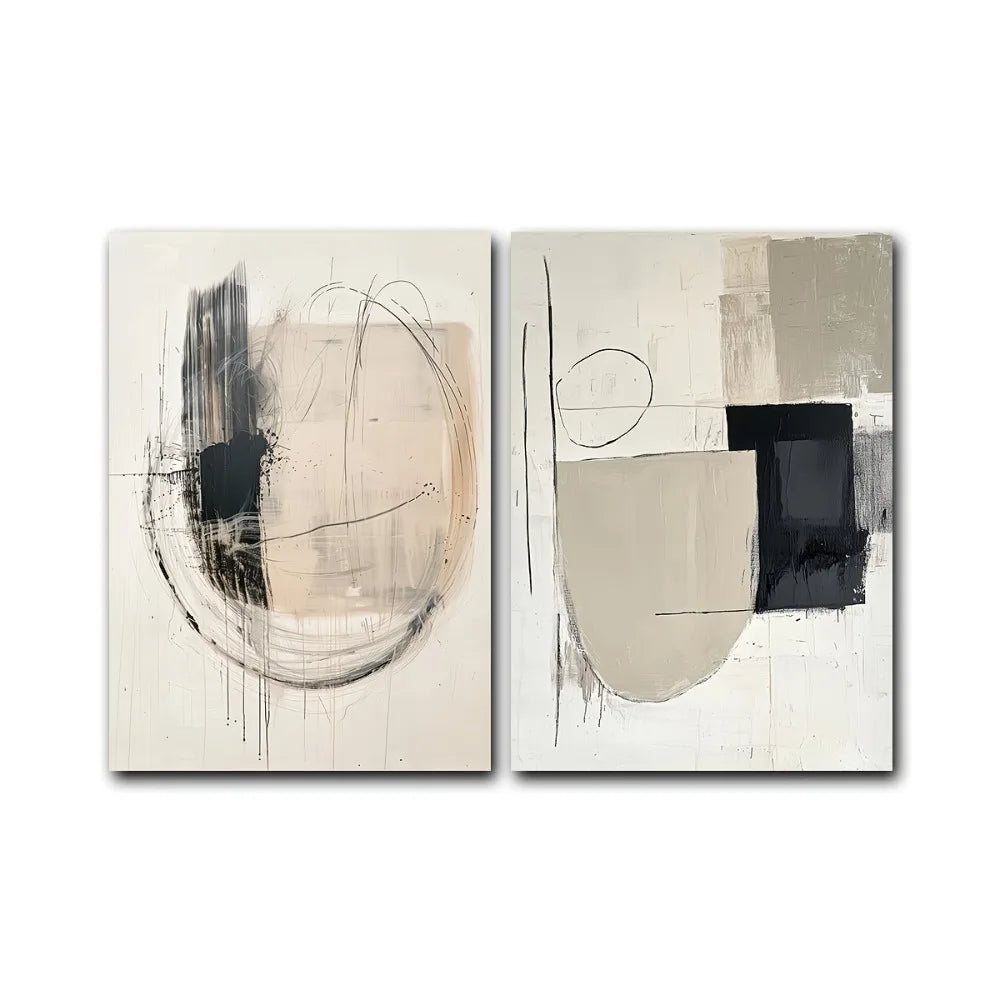toiles d'art abstrait contemporaines minimalistes beige noir blanc géométriques sans cadre