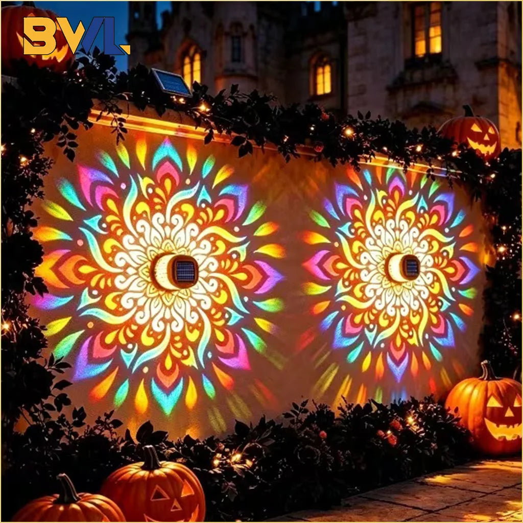 projecteur solaire extérieur décoration jardin éclairage nuit patio clôture allée moderne mandala papillon floral