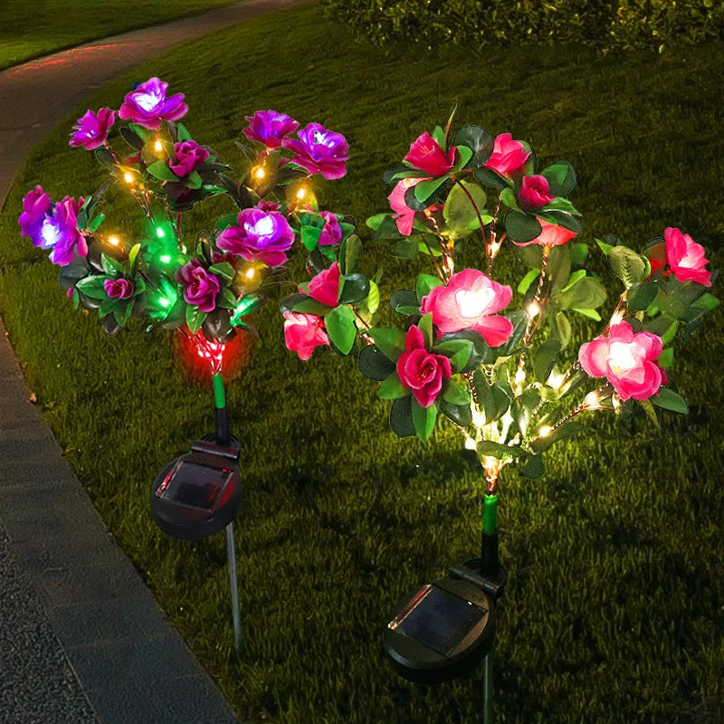 luminaire solaire led étanche fleurs artificielles moderne jardin extérieur contemporain vert rose violet blanc