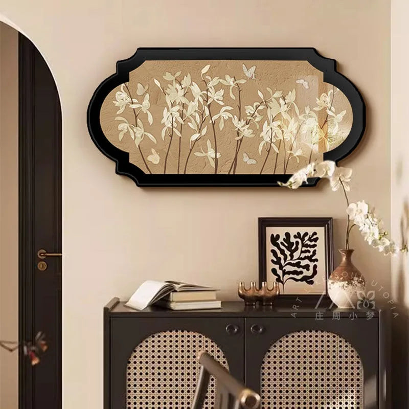 miroir mural adhésif noir fleurs papillons classique salon chambre deco