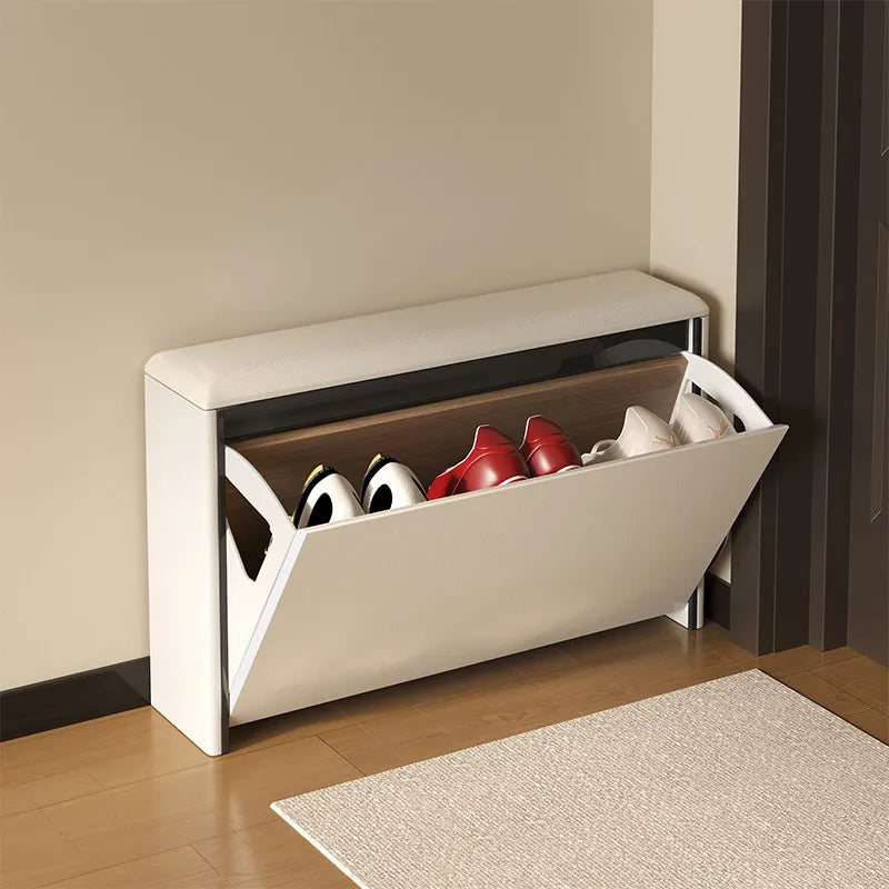 rangement chaussures angle moderne minimaliste bois autonome salon entrée blanc rouge beige