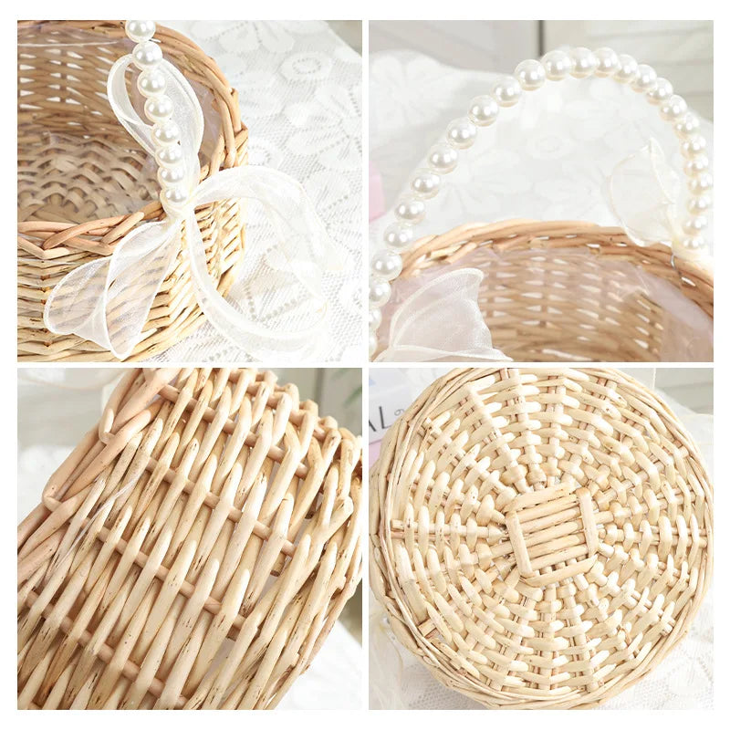 panier osier tressé manche rubans blanc fleurs artificielles mariage romantique décorationintérieur classique