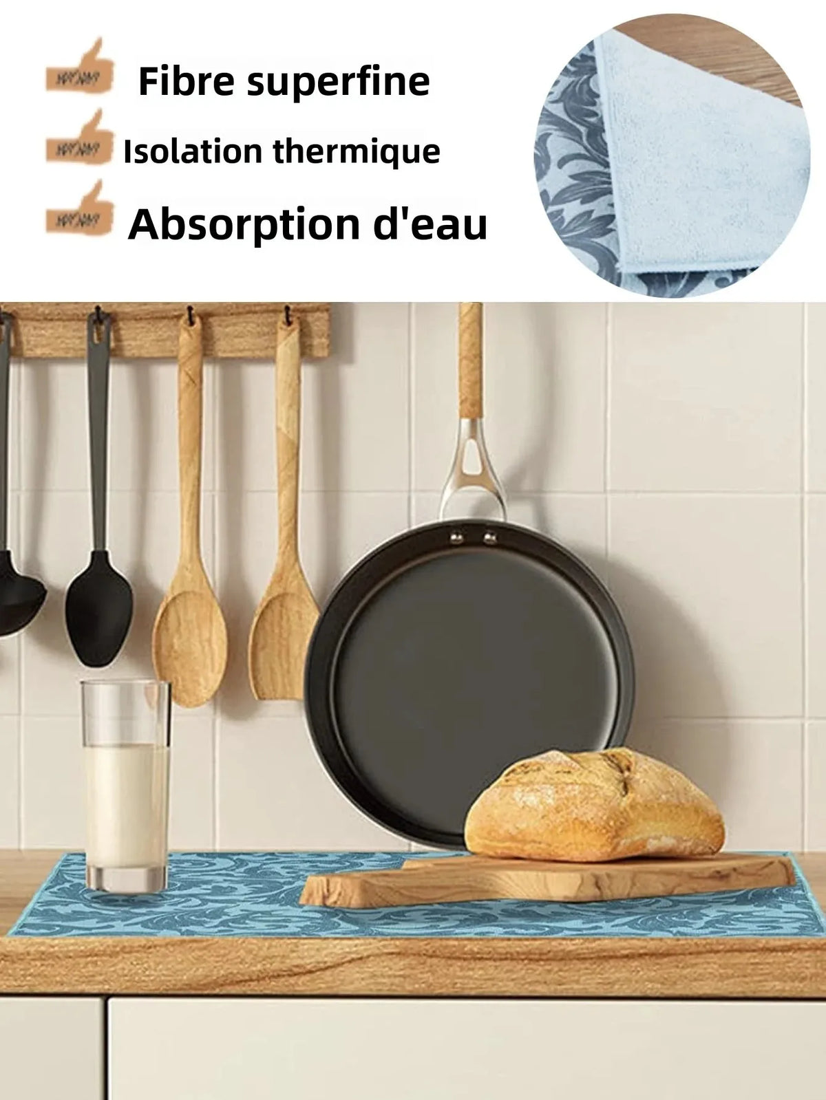 tapis cuisine violet floral moderne adhésif absorbant anti dérapant poly