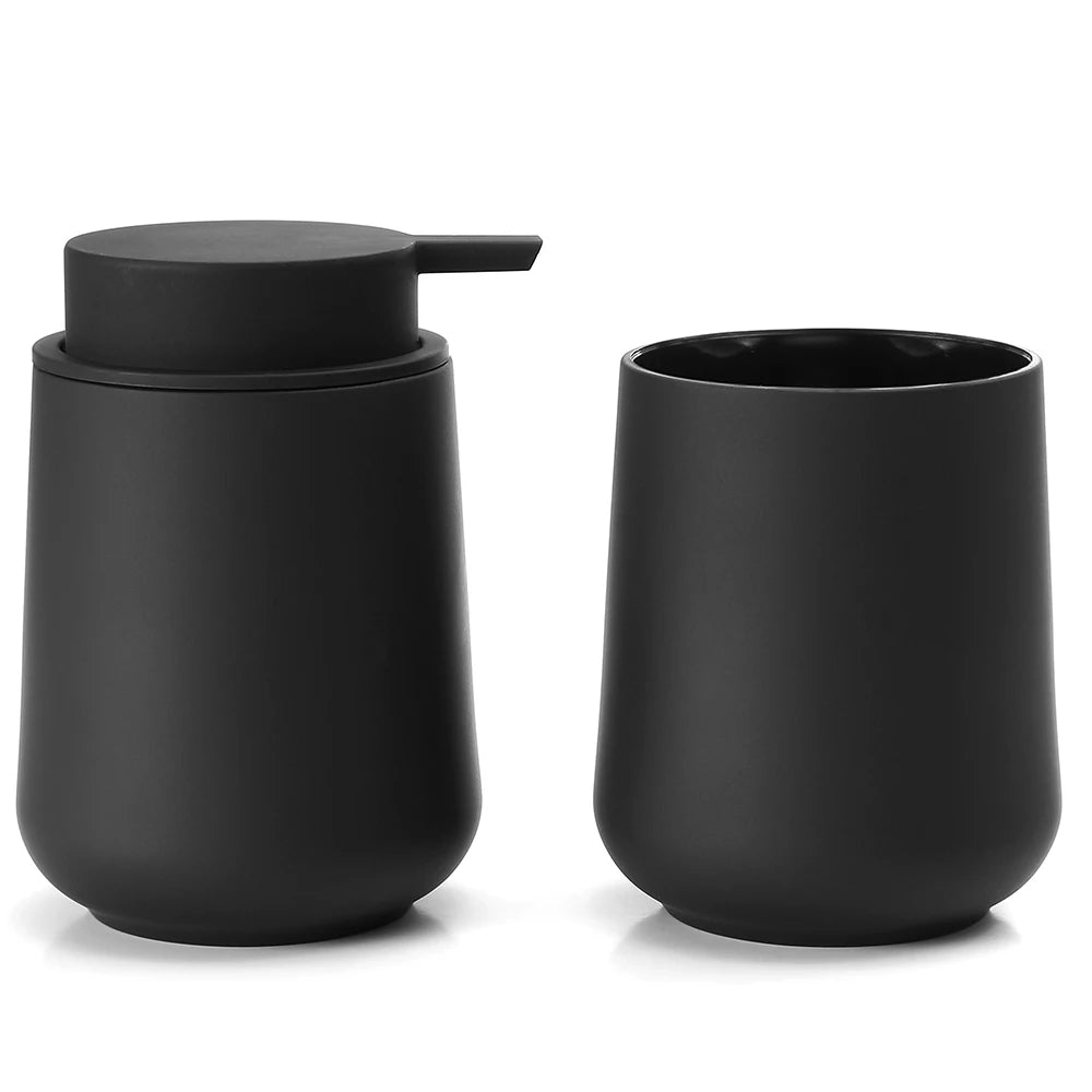 distributeur savon tasse dents noir mat moderne minimaliste respectueux environnement deux pièces