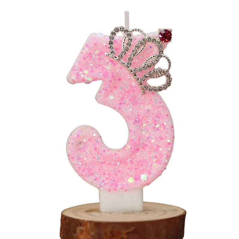 bougies anniversaire forme chiffres rose scintillants dorés festive tringle couronne strassée numéro