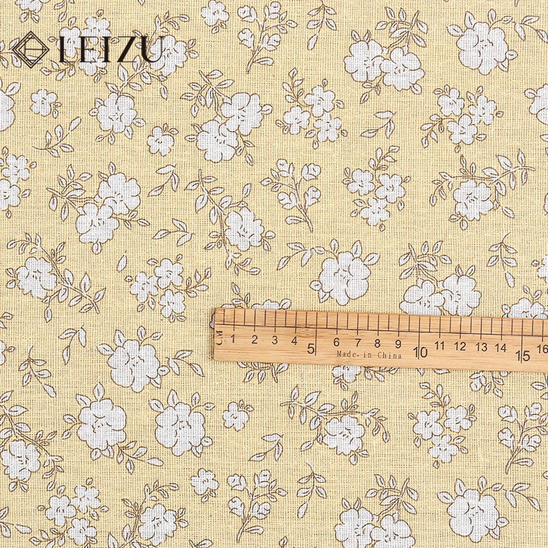 tissu coton lin floral orange feuilles blancs vintage naturel 180x150cm 45x150cm 90x150cm résistance abrasion