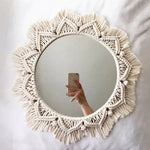 miroir décoratif boho blanc beige macramé franges artisanal