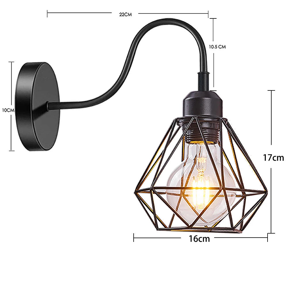 lampe murale industrielle noir grille géométrique fixée mur filaire 90 260V flux lumineux faible