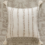 housse coussin rectangle 35x90cm boho chic motif rayures beige tassel opacité