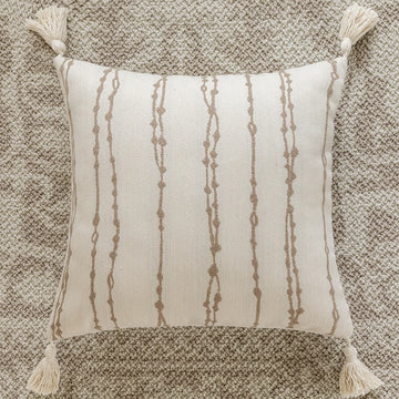 housse coussin rectangle 35x90cm boho chic motif rayures beige tassel opacité
