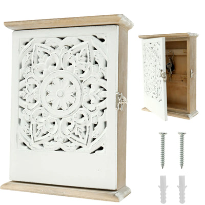 Boîte à clés murale en bois noir avec motif fleuri