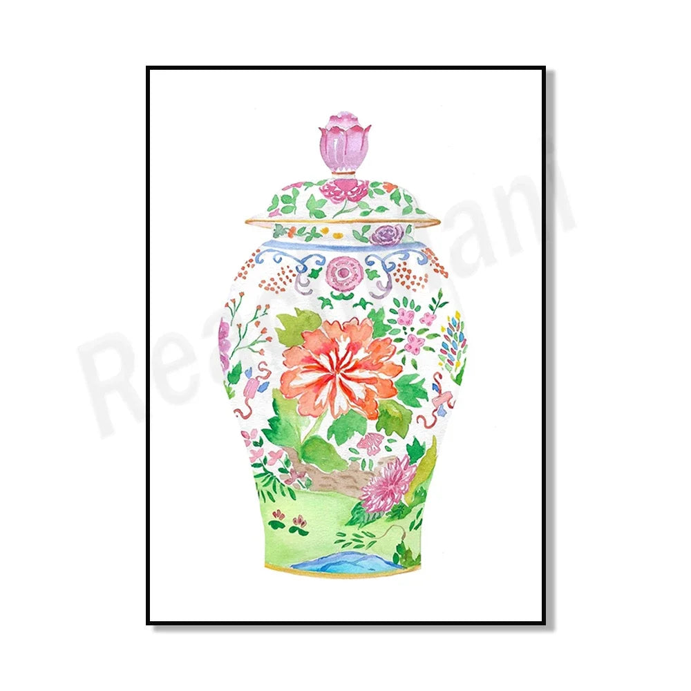 Un vase de porcelaine décoré de fleurs colorées et de motifs floraux complexes.
