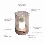 lampe table led bougie verre transparent moderne recharge usb