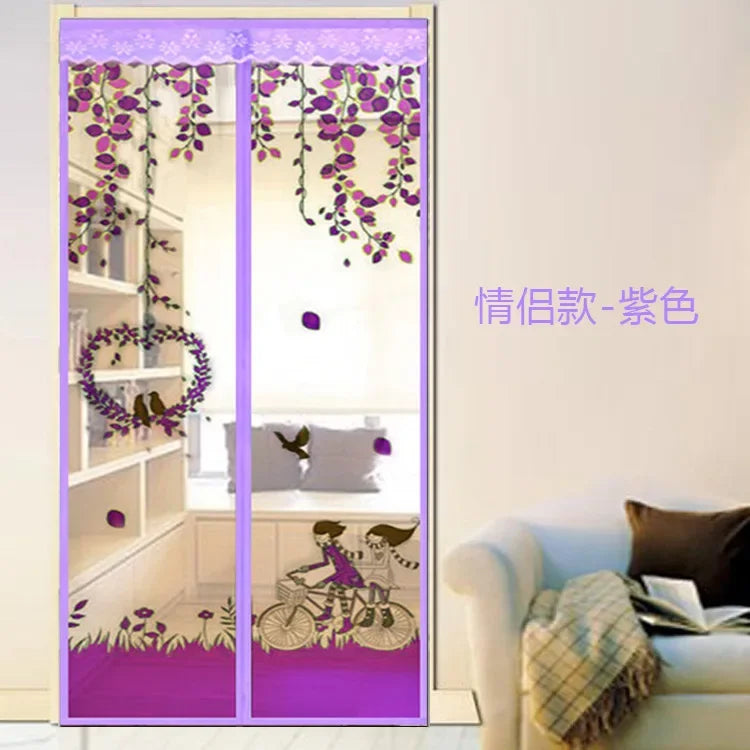rideau moustiquaire porte violet fleurs papillons moderne translucide adhésif clips branches