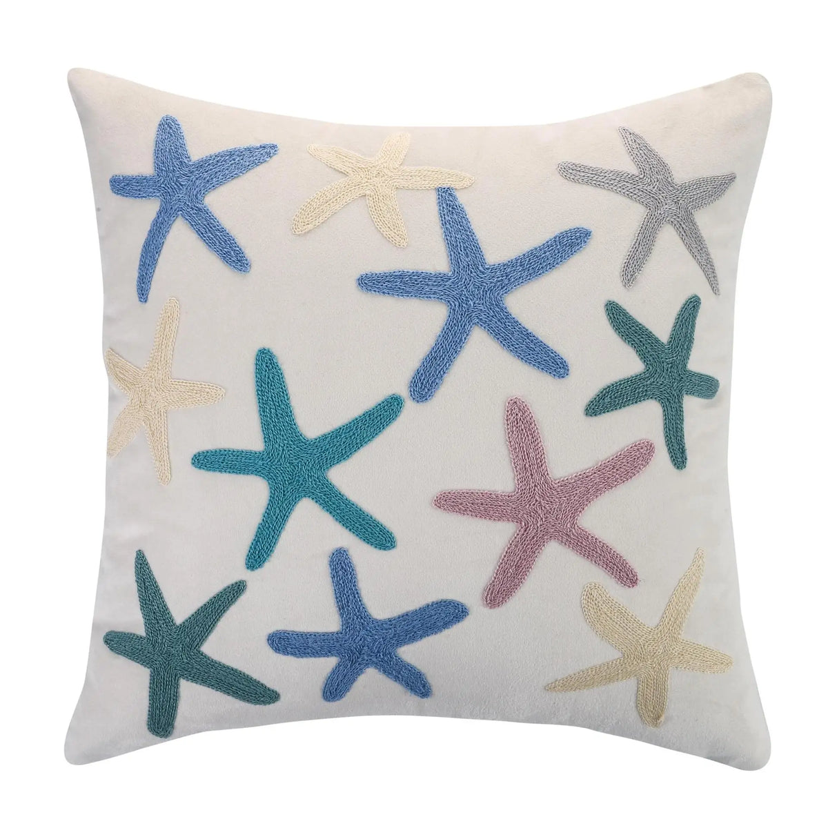 housse coussin brodée motif marin hippocampes coraux blanc océan 45x45cm polyester zipper
