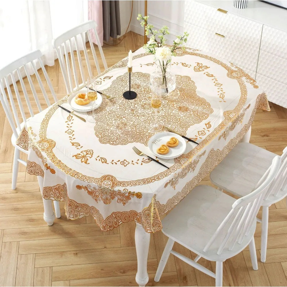 nappe table imperméable brodée dentelle blanche classique blanc bleu violet réutilisable maison
