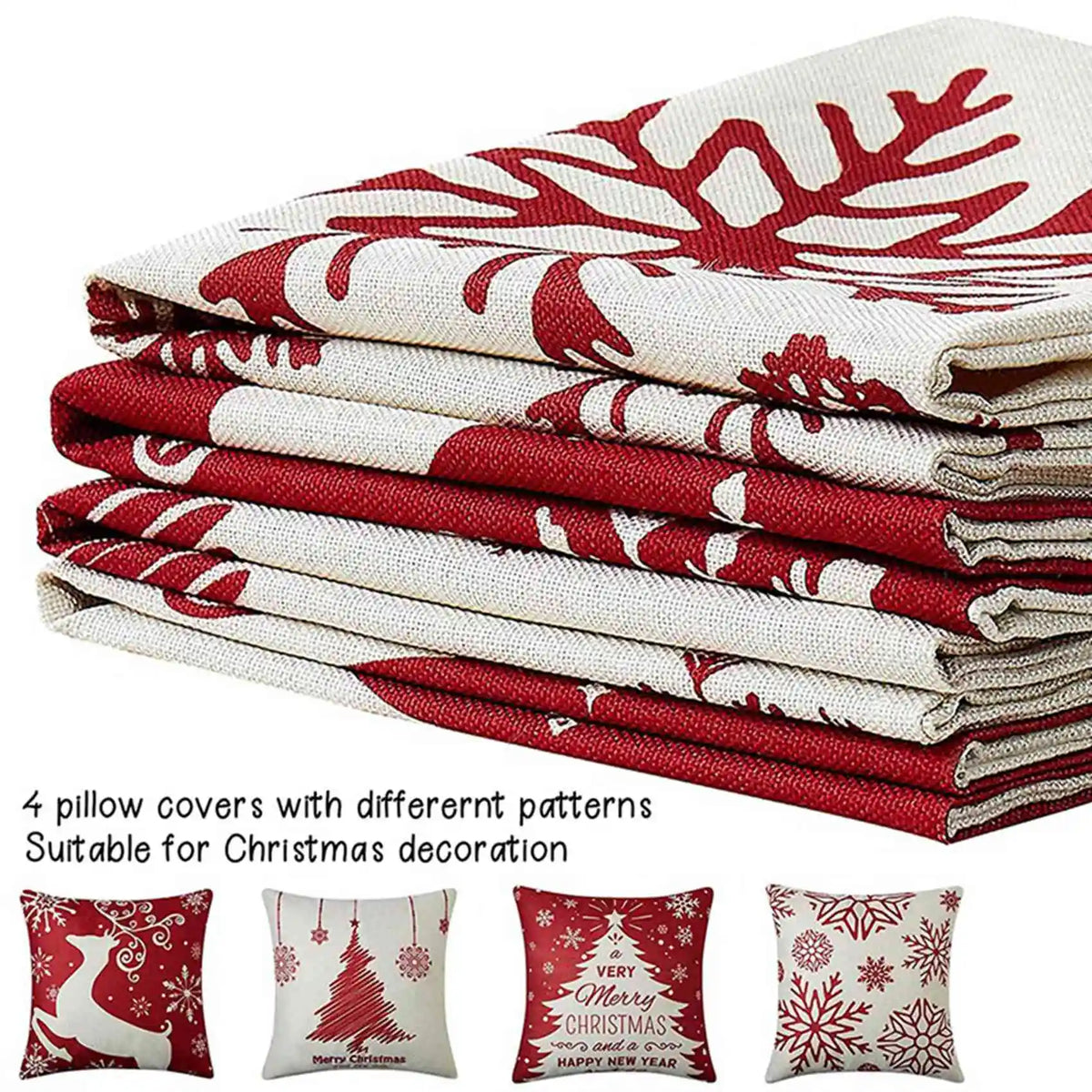 housses coussins noël motifs flocons neige arbre renne rouge blanc festif maison festive