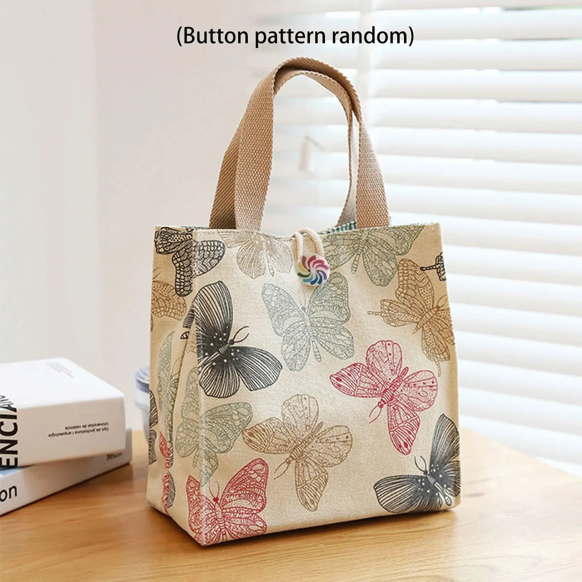 sac main polyvalent toile douce papillons colorés moderne casual femmes poignées bouton rond