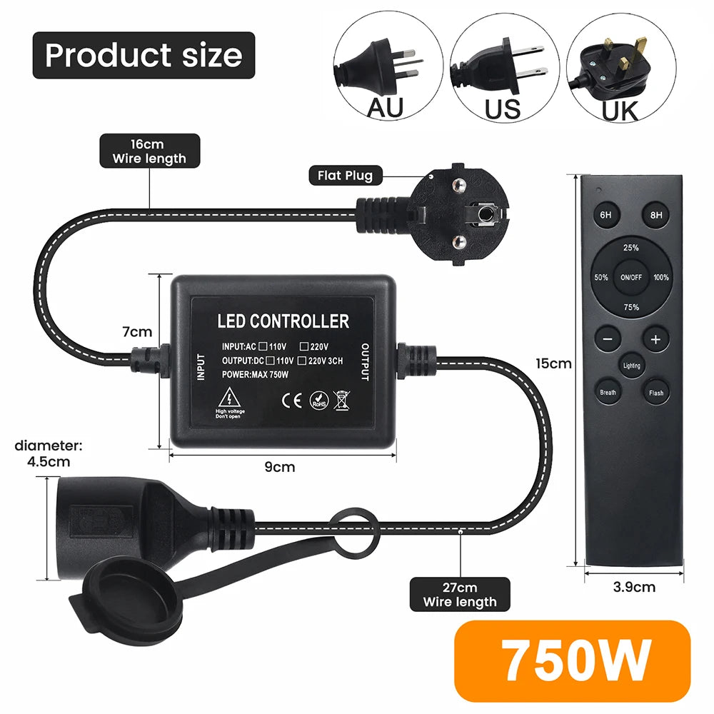 contrôleur led variateur lumière télécommande noir moderne 110v 220v 1500w 750w