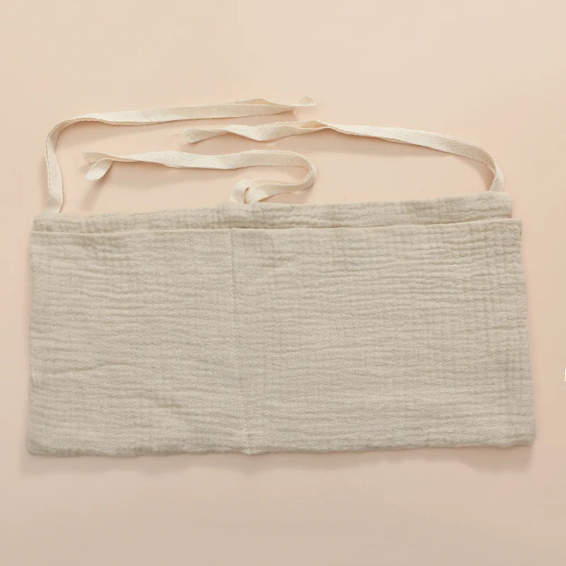 sac rangement lit bébé coton coeurs dorés gris simple double poche fixation ruban