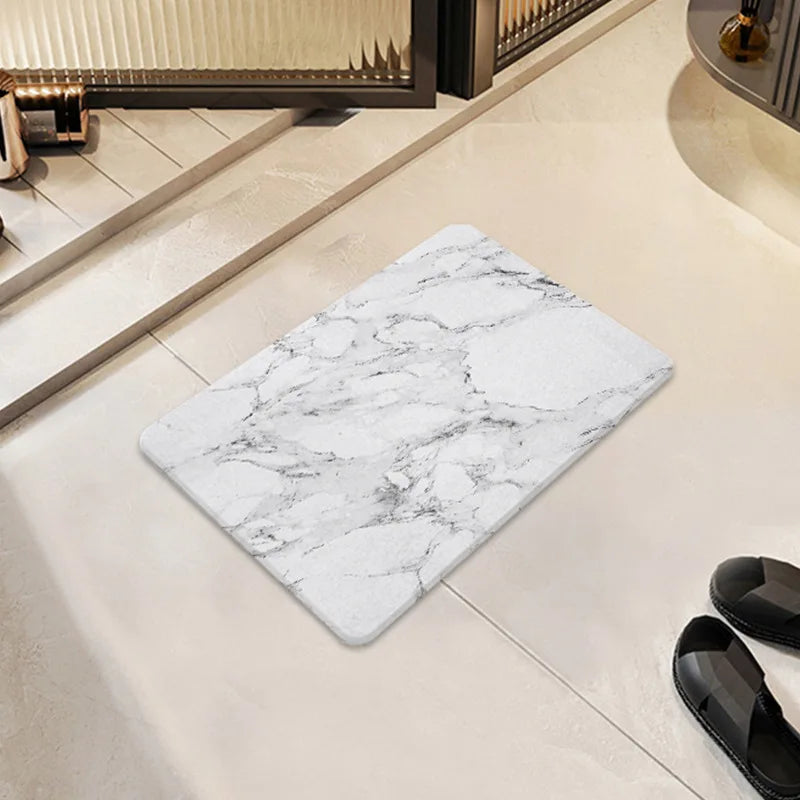 tapis marbre moderne blanc gris bleu antidérapant résistant saloon bain porte machine lavable