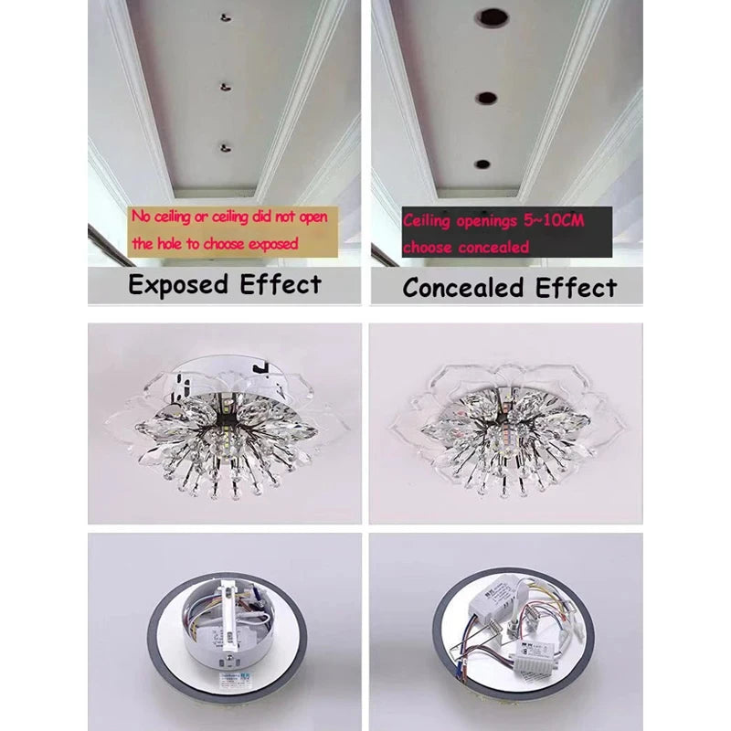 lampe moderne transparente fleurs dorées élégante invisible led chambre salon