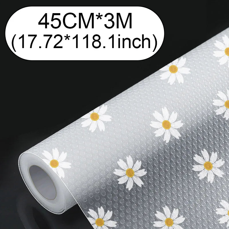 tapis rangement fleuri gris clair blanc jaune moderne anti moisissure tiroir armoire légèrement rugueux