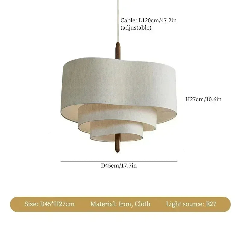 Suspension lumineuse tissu beige clair moderne chaîne métallique salon chambre principal led