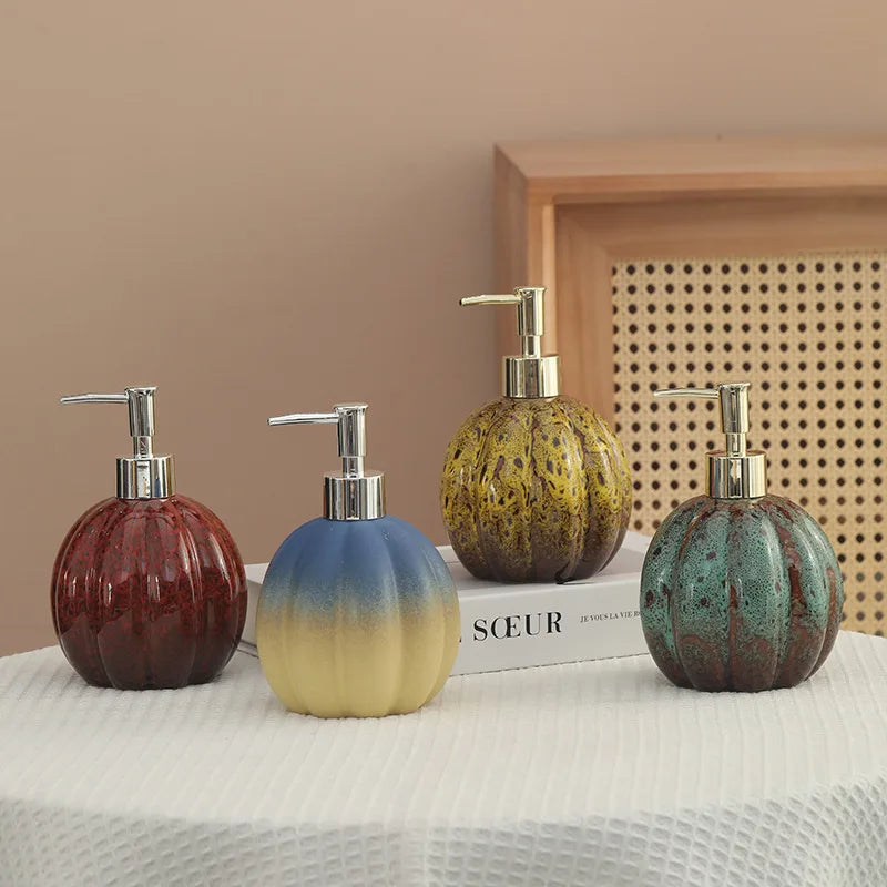 distributeur savon liquide céramique texture marbrée moderne bleu rouge vert jaune