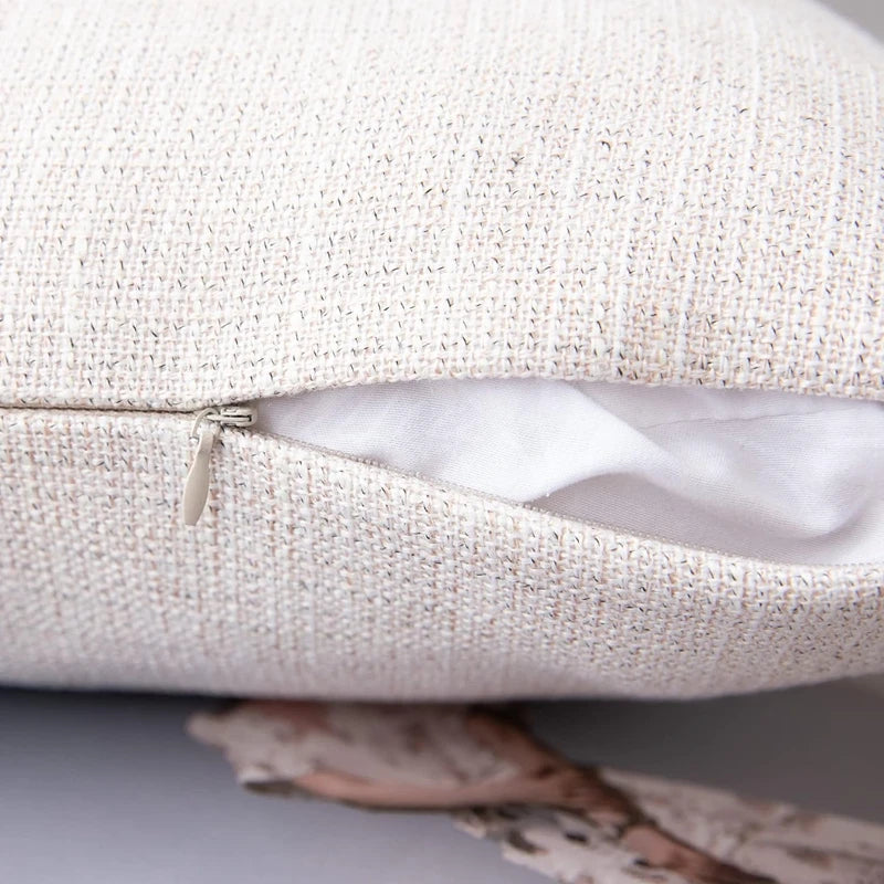 coussin carré rustique polyester brodé lin beige clair lavable amovible 45x45cm glands