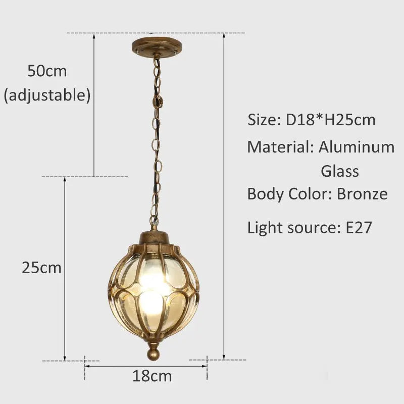 lampe suspendue vintage bronze transparente rétro ajourée chaîne ajustable 220v e27