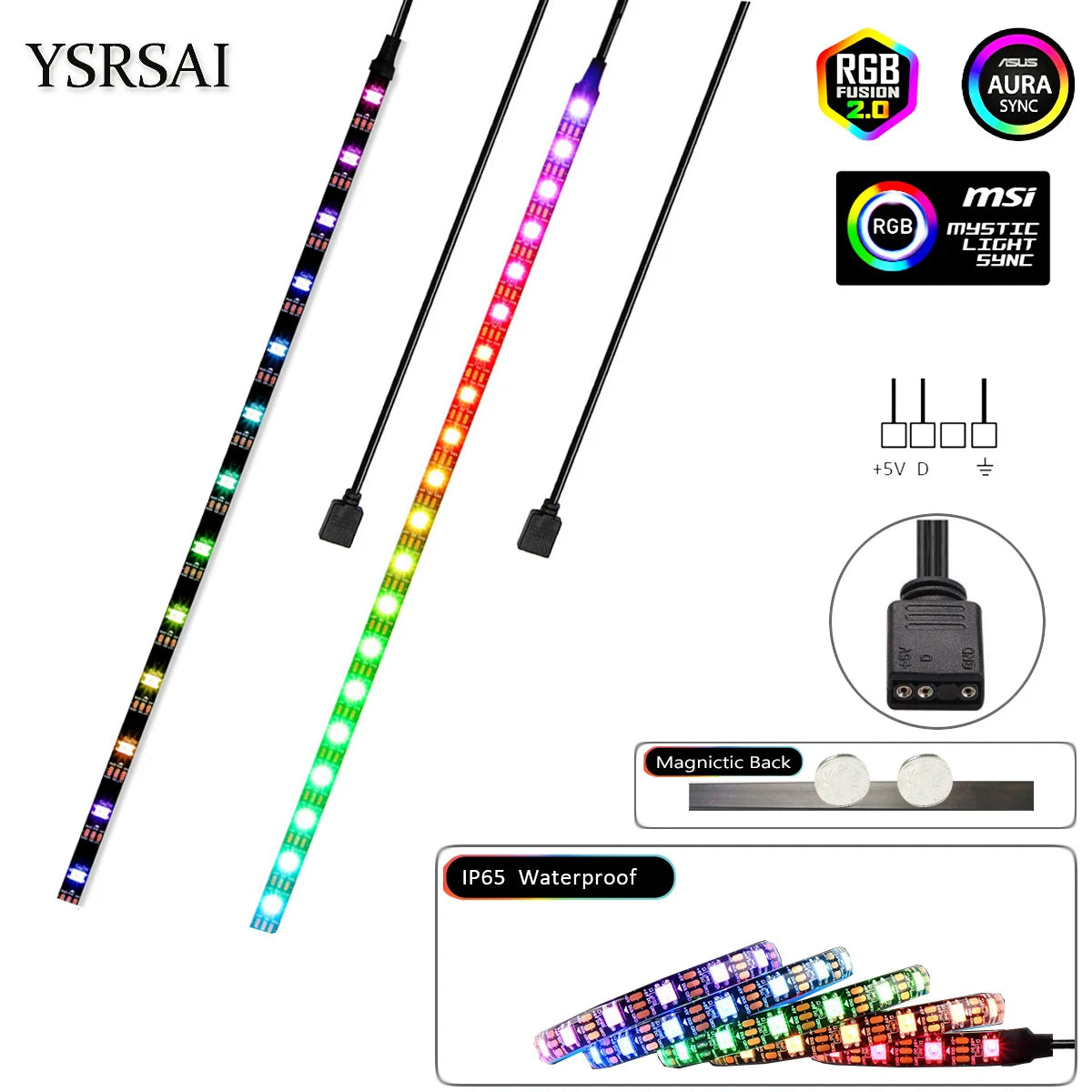 ruban led flexible magnétique noir multicolore 15leds 30leds ip20 ip65 ws2812b adressee