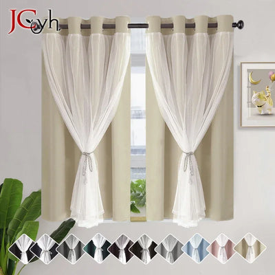 Rideau occultant double couche plaid jaune pour fenêtre française