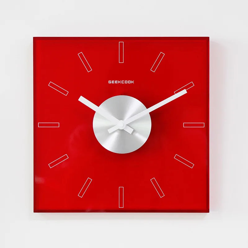 horloge murale moderne acrylique bleu orange rouge rectangles blancs minimaliste