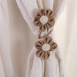 rubans rideaux fleurs tricotées beige blanc décoratifs rustiques opaques