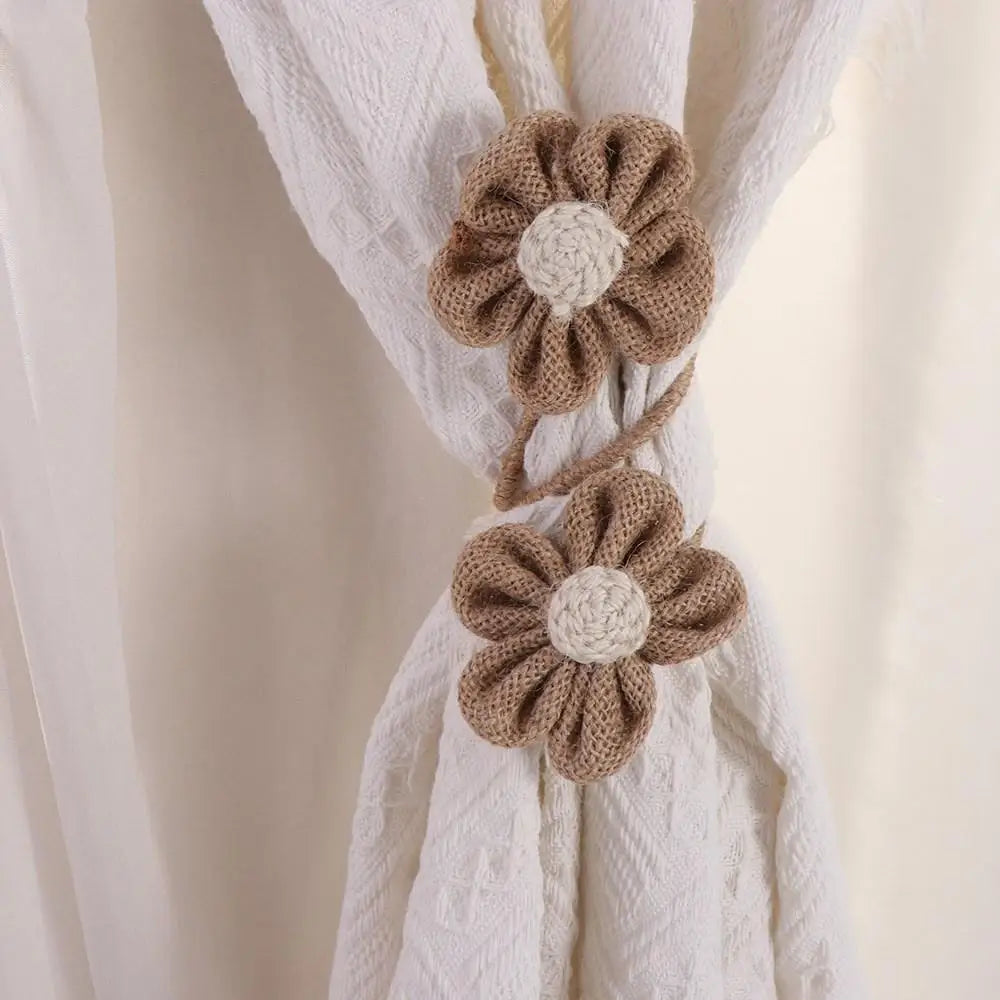 rubans rideaux fleurs tricotées beige blanc décoratifs rustiques opaques