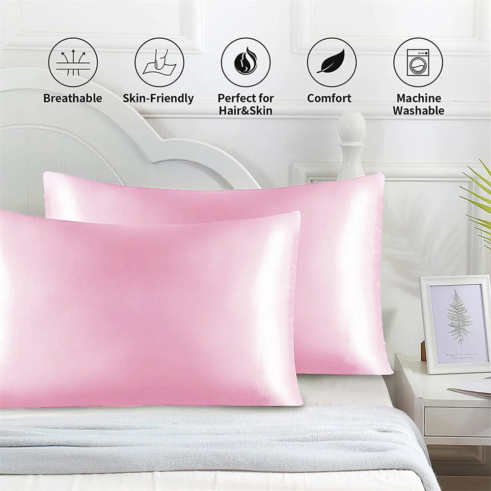 protège oreiller satin brillant fermeture éclair cheveux peau douce couleur unie