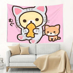 tapisserie murale chat dessin animé moderne rose clair tissu polyestère lavable chambre salon decoration