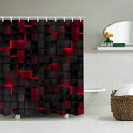 rideau douche géométrique moderne noir rouge tapis bain couvercle toilette 12 crochets