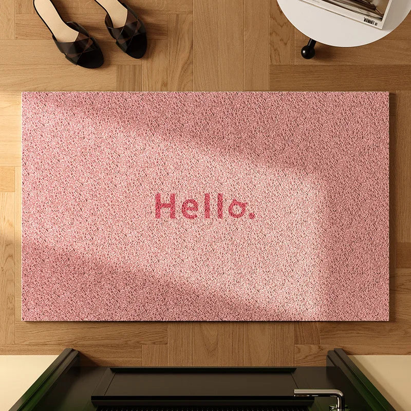 tapis moderne antidérapant extérieur tapis texturé hello imprimé beige vert clair salon entrée durable