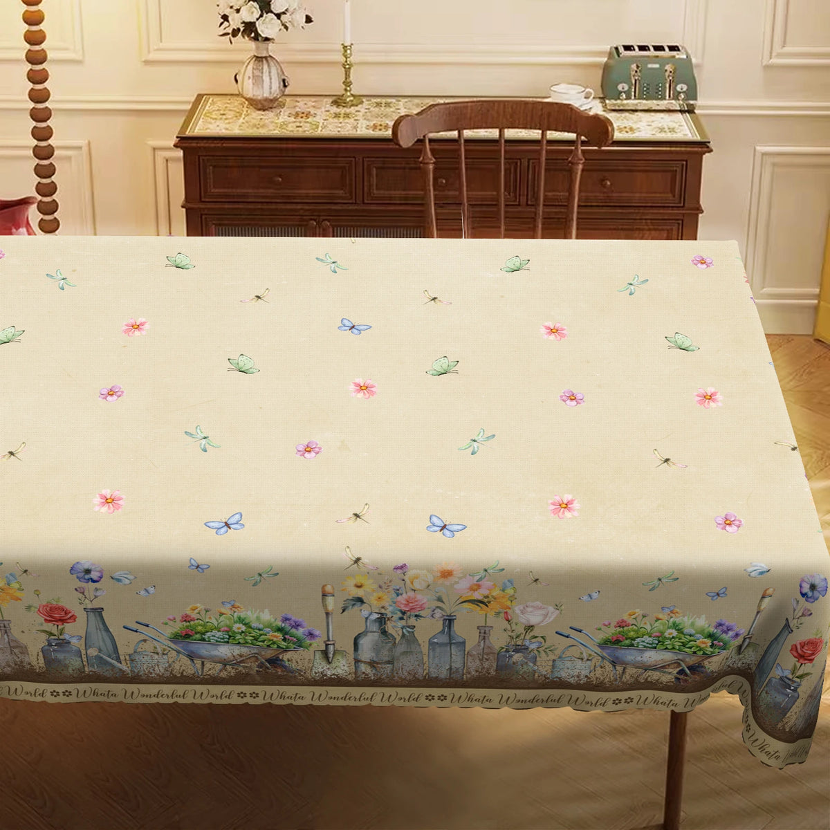 nappe fleur printemps imperméable lavable extérieur mariage fête verte multicolore bordure carreaux adhésifs