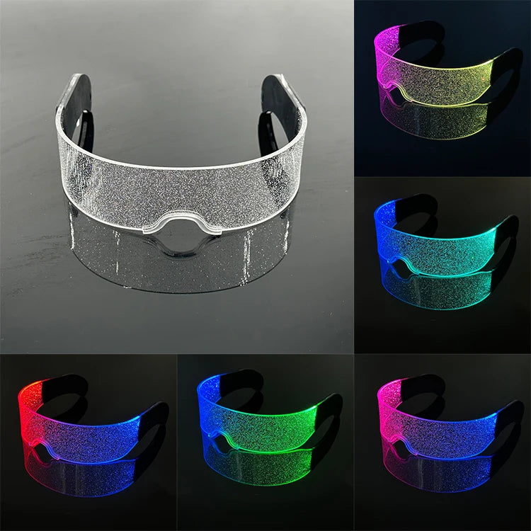 lunettes lumineuses led futuristes transparentes paillettes circuit imprimé élastique fête rave club nuit